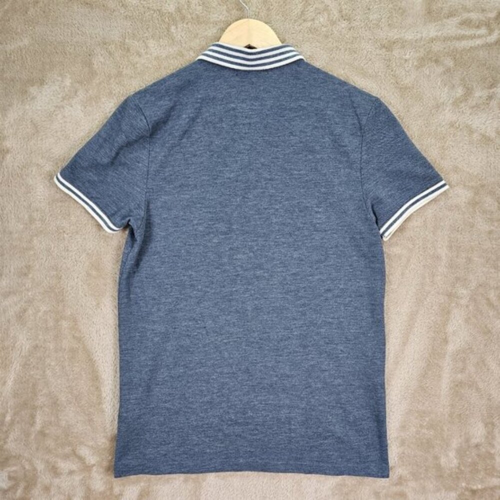 TOPMAN Golf Polo Shirt Mens Size M Contrast Collar Striped Blue Short Sleeve - Picture 2 of 10